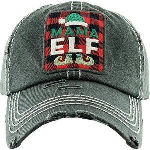 KBETHOS Distressed Green 'Mama Elf' Baseball Cap Hat Buffalo Plaid Accents NWT